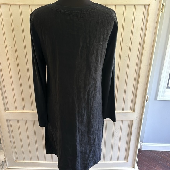 FLAX Woman’s 100% Linen Black Leganlook Tunic, Long Sleeve Pocket Dress - Picture 2 of 11